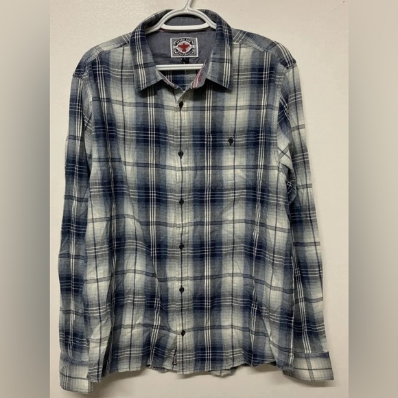 Flag & Anthem Mens Plaid Shirt Button Up Large Adult Blue Navy White NWT - Picture 4 of 13